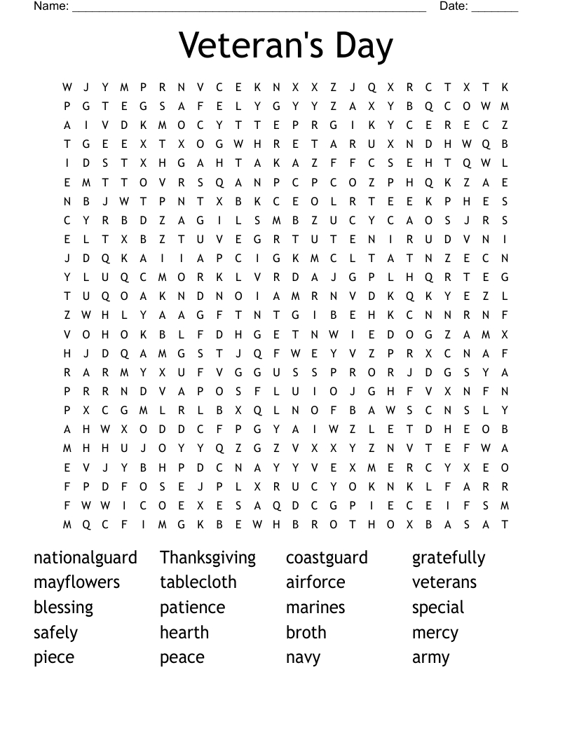 Veteran&amp;#039;S Day Word Search - Wordmint with Veterans Day Word Search Free Printable