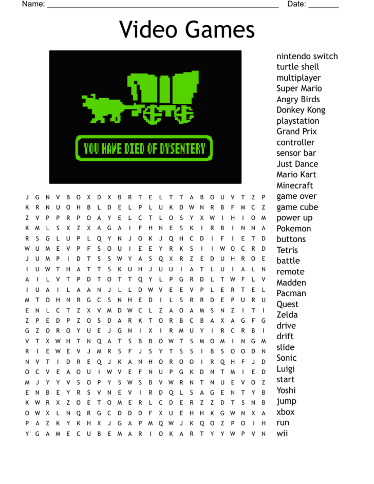 Printable Word Search Video Games