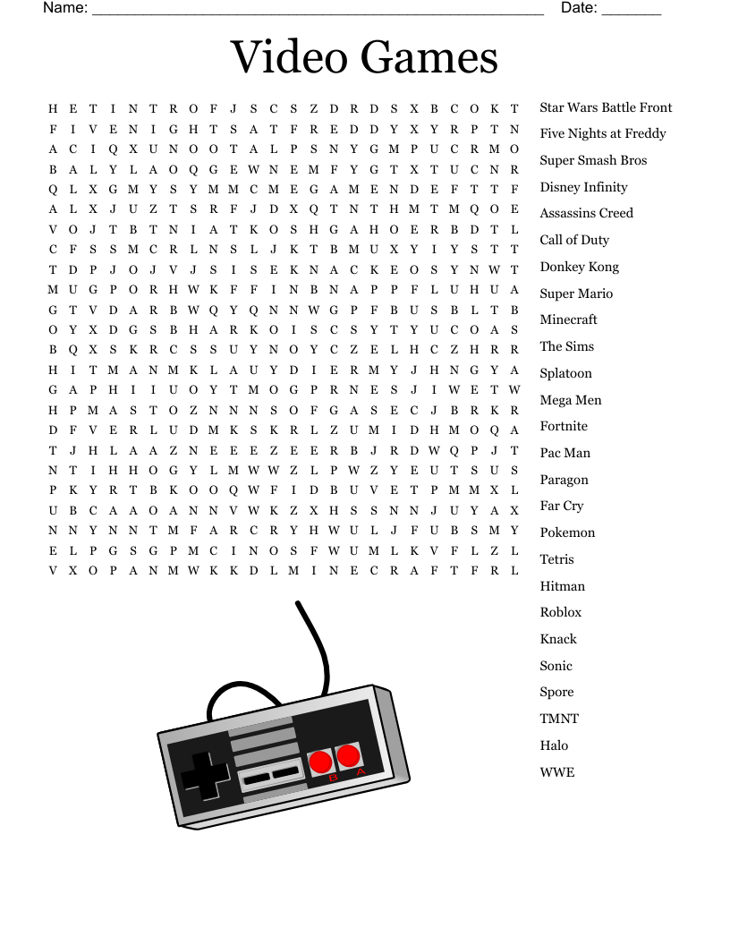 Video Games Word Search - Wordmint within Printable Word Search Video Games