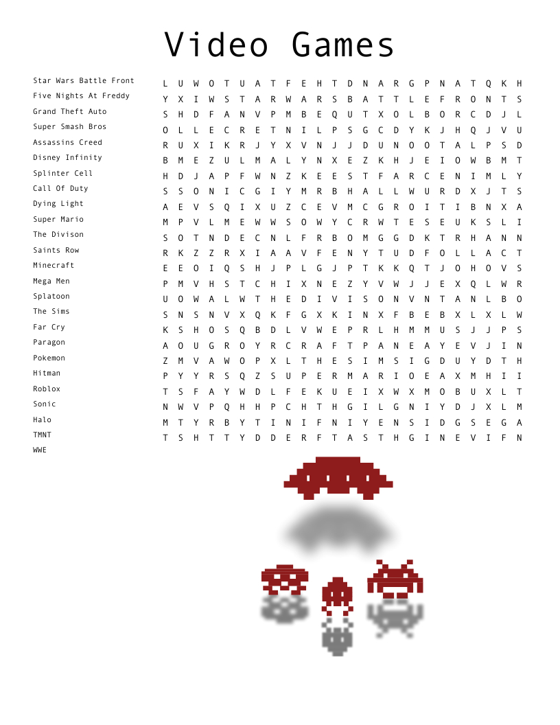 Video Games Word Search - Wordmint within Video Game Word Search Printable