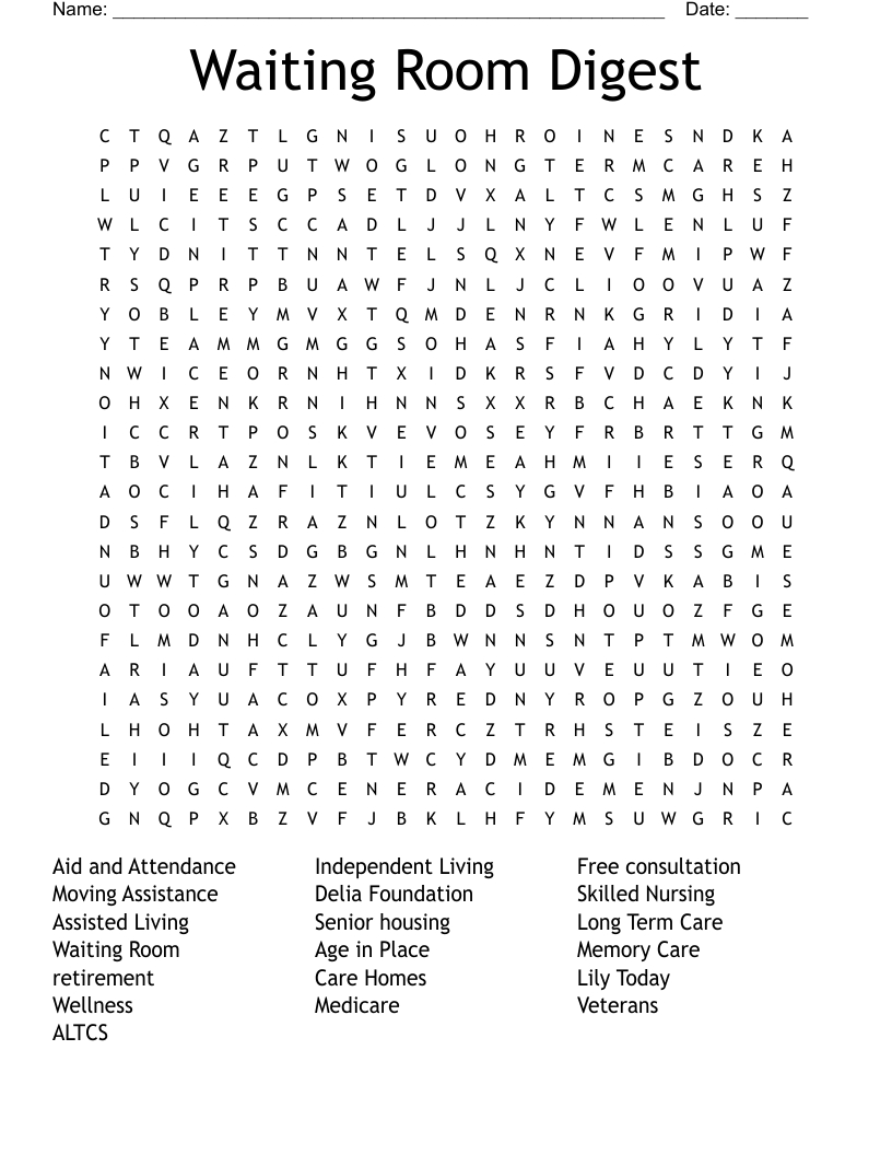 Waiting Room Digest Word Search - Wordmint inside Word Search Puzzles From Readers Digest Printable