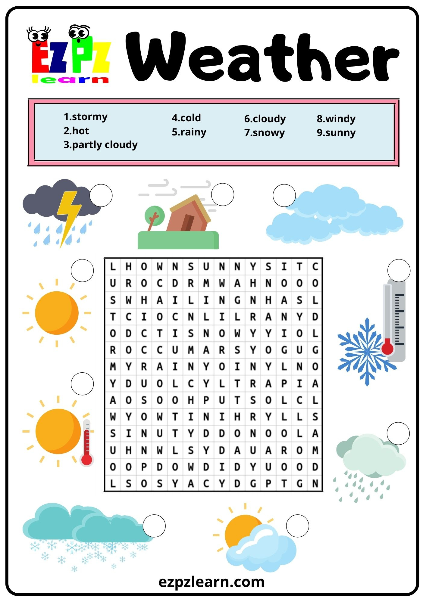 Weather Word Search 2 - Ezpzlearn for Weather Word Search Printable