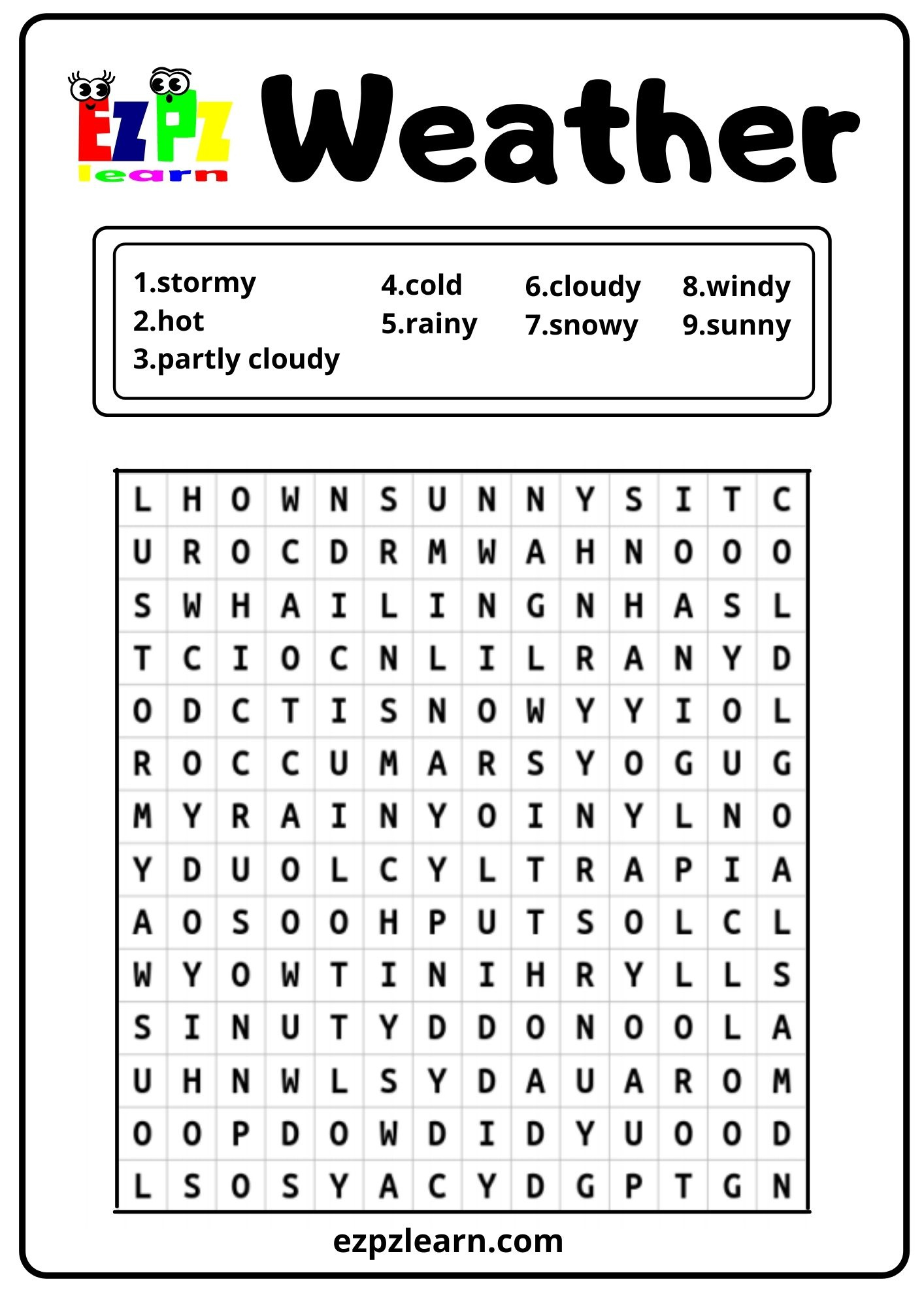Weather Word Search - Ezpzlearn throughout Weather Word Search Printable