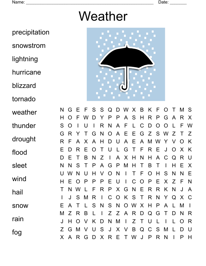 Weather Word Search - Wordmint regarding Weather Word Search Printable