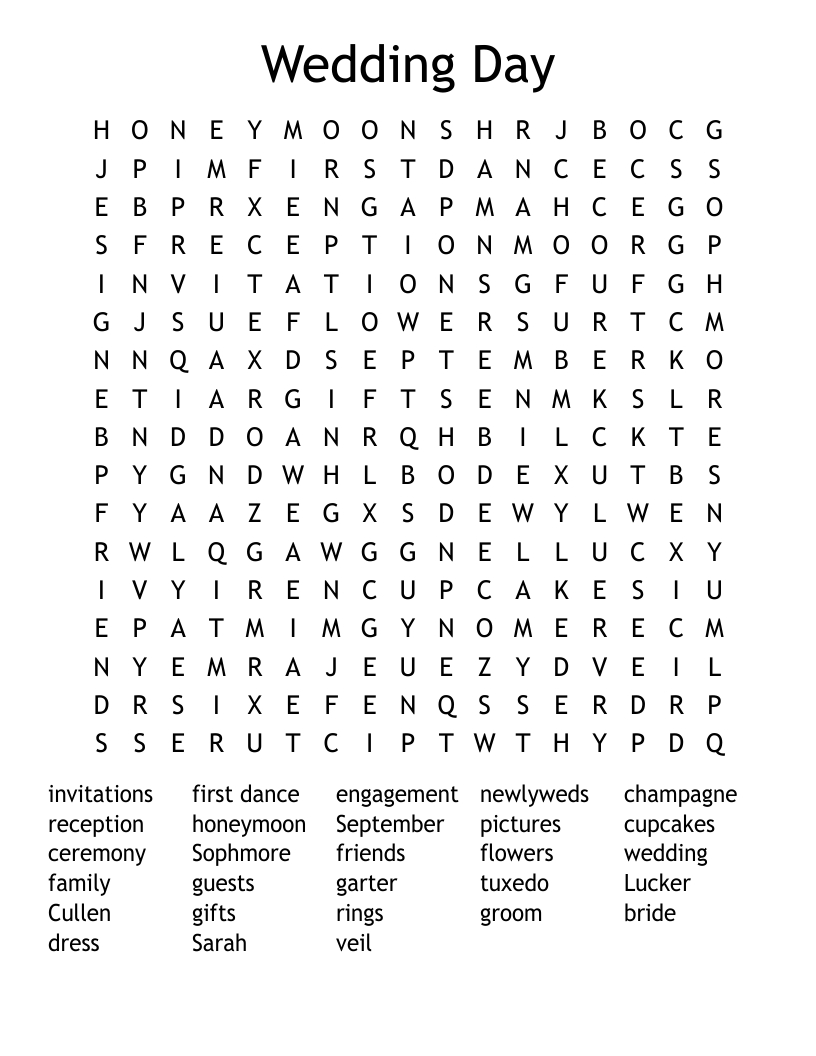 Wedding Day Word Search - Wordmint inside Wedding Word Search Printable