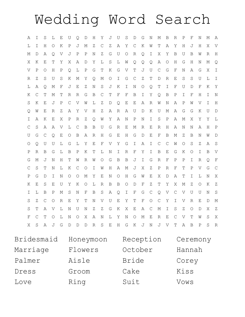 Wedding Word Search - Wordmint inside Wedding Word Search Printable