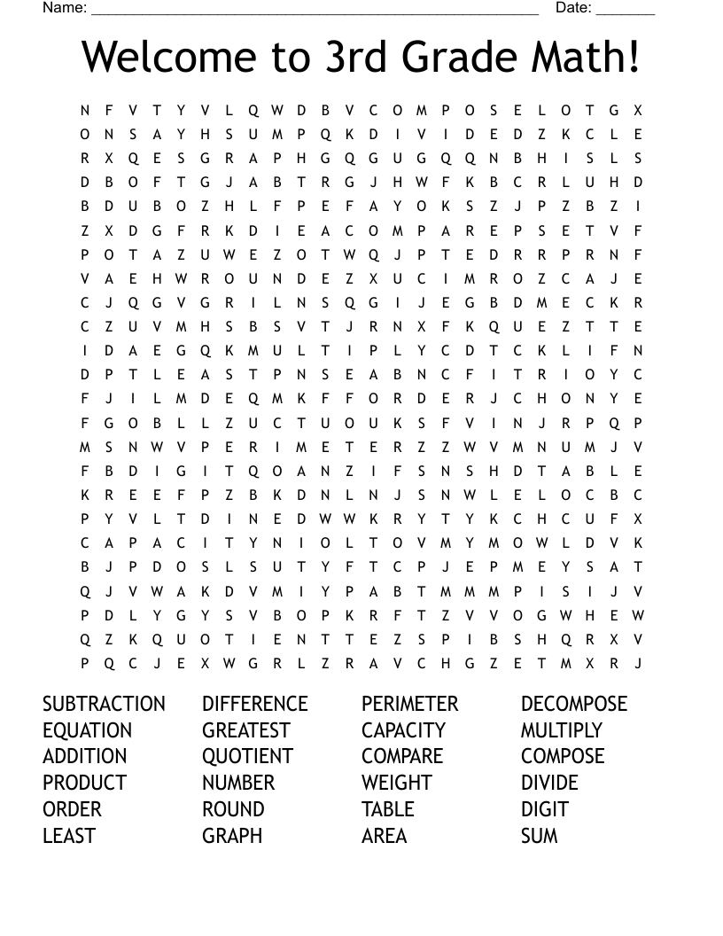 Welcome To 3Rd Grade Math! Word Search - Wordmint for Free Math Word Search Printable
