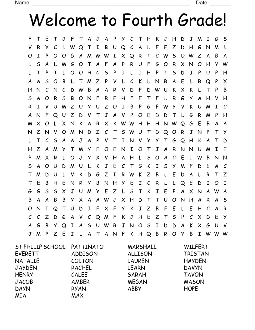 Welcome To Fourth Grade! Word Search - Wordmint within Free Printable Word Search For 4th Grade