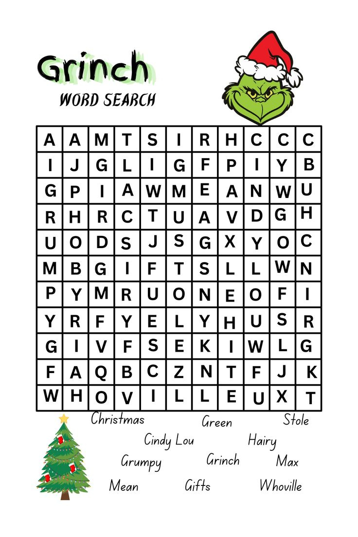 Whimsical Grinch Word Search For Kids | Fun Christmas Activity! for Grinch Word Search Printable