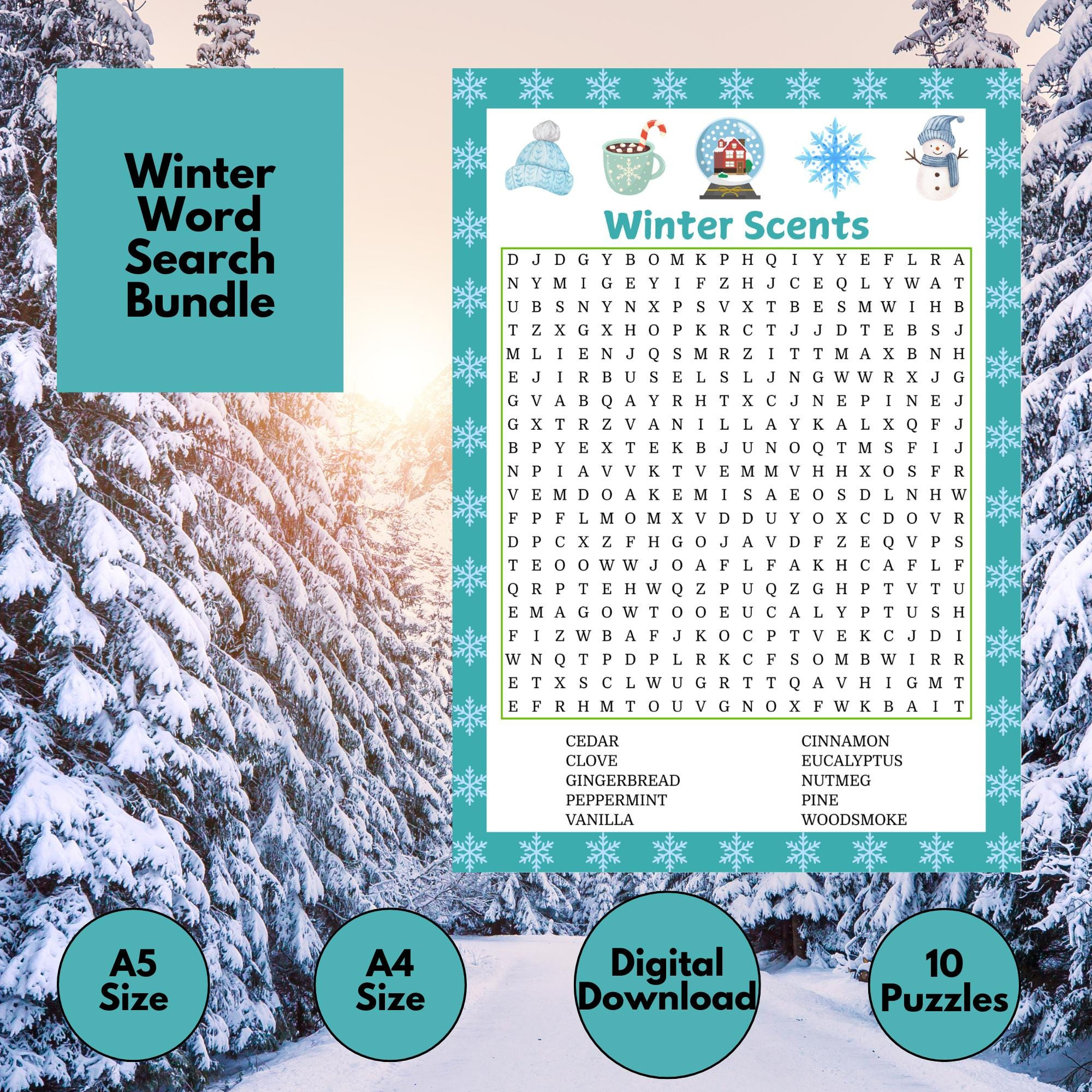 Winter Word Search Bundle | 10 Wordsearches | Printable Puzzle Pdf with Printable Word Search Bundle