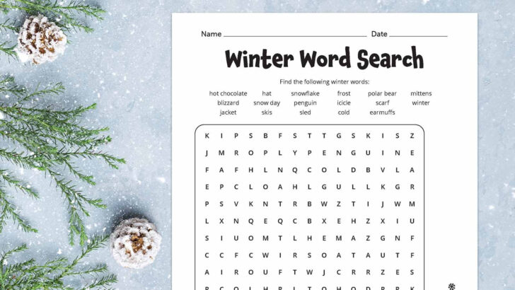 Winter Holiday Word Search Printable