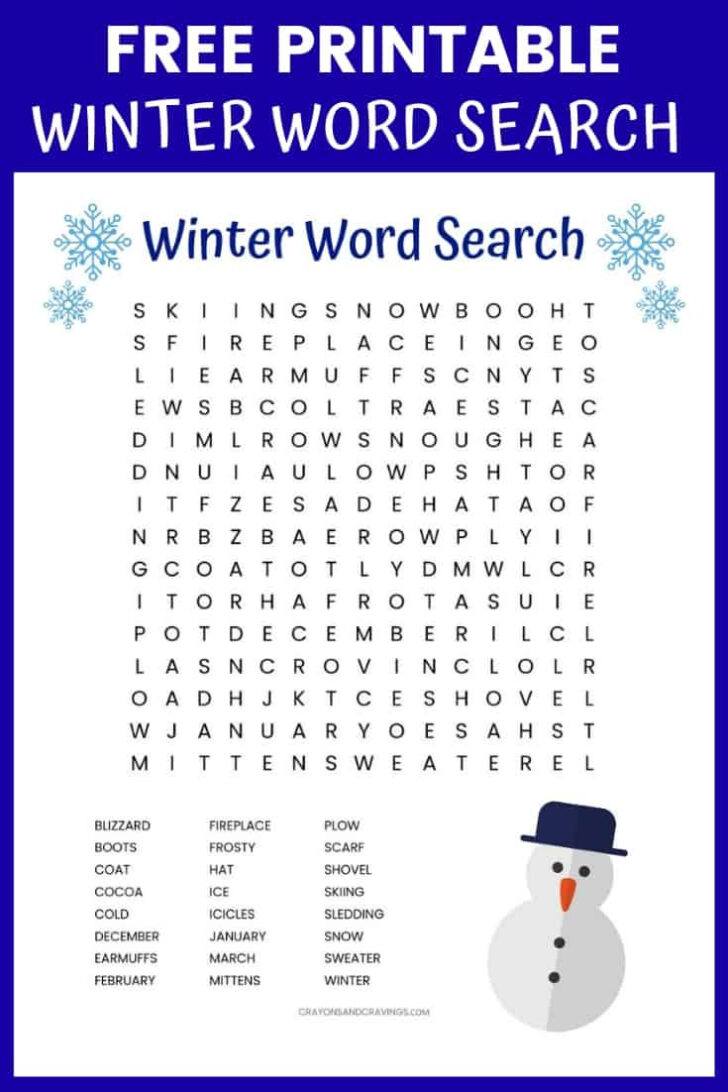 Free Printable Winter Word Search For Adults