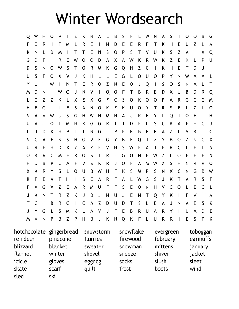 Winter Wordsearch - Wordmint with Printable Word Search Winter