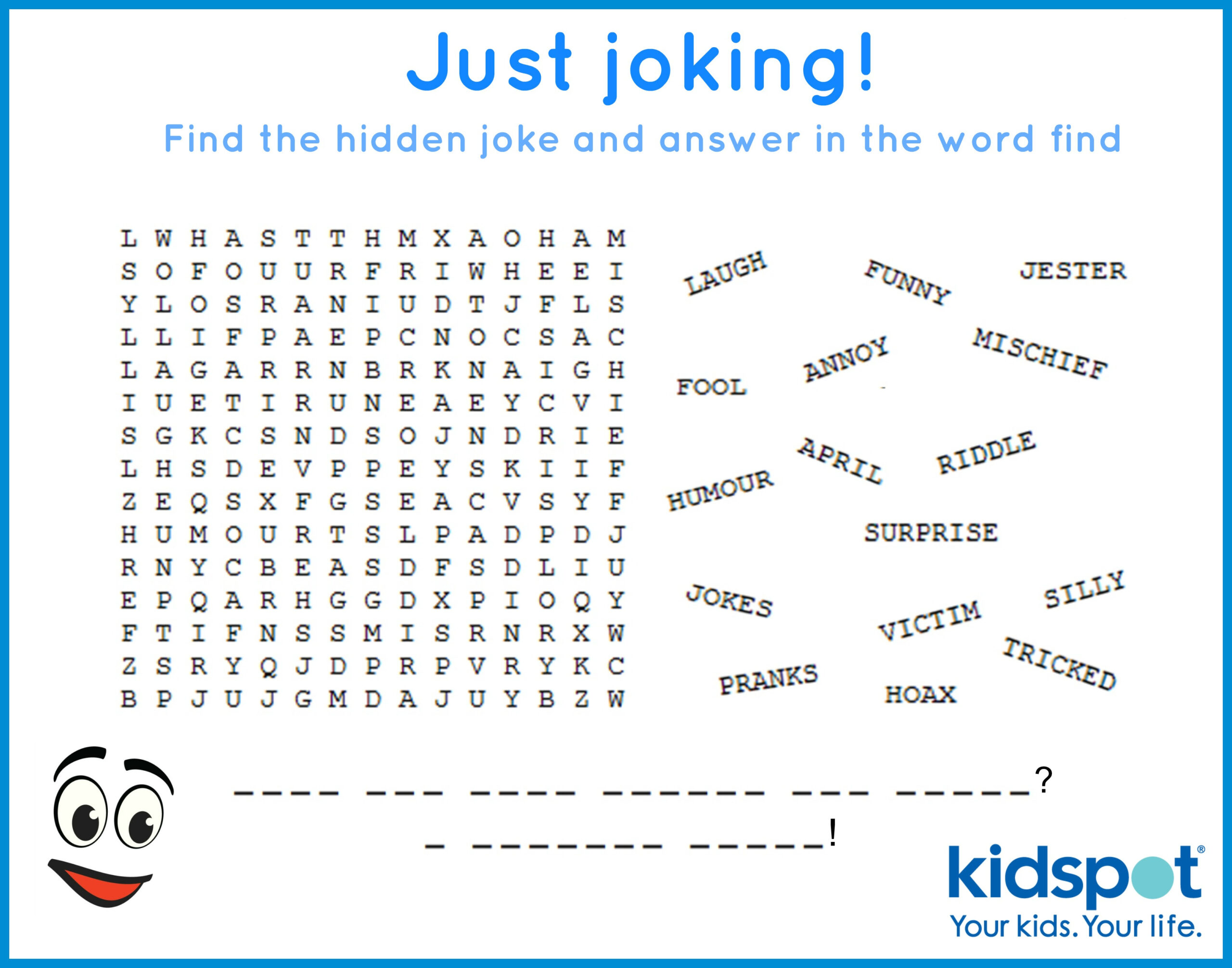 Word Find - Free Printable - April Fools Day with regard to Secret Message Word Search