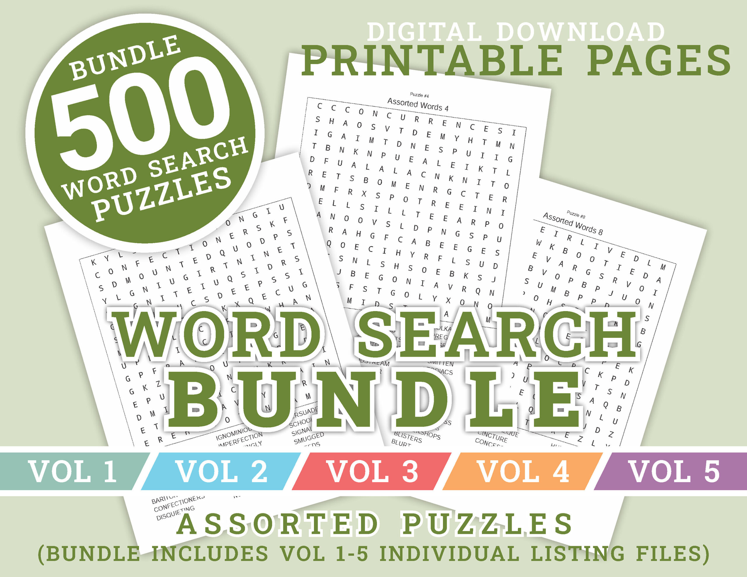 Word Search Bundle - Volume 1 - 5 Bundle | 500 Printable Puzzle in Printable Word Search Bundle