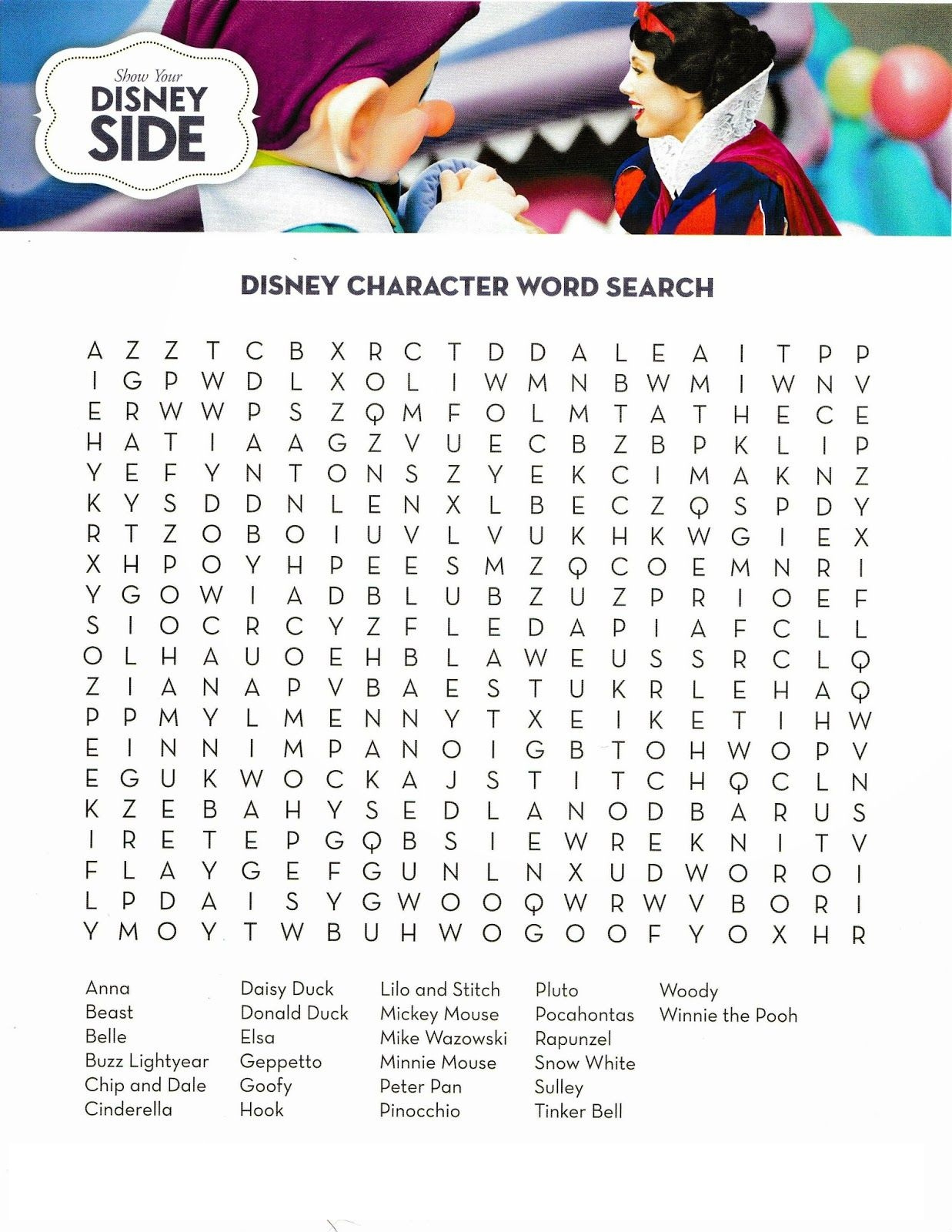 Word Search Disney Characters - Printable with regard to Printable Disney Word Search Cool2Bkids