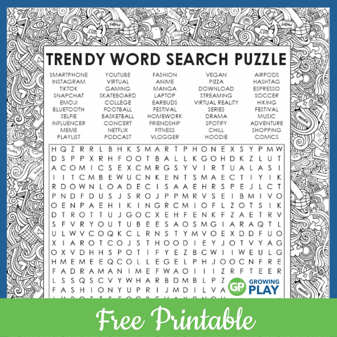 Word Search For Teens - Free Printable Puzzle - Growing Play for Word Search For Teenager Printable