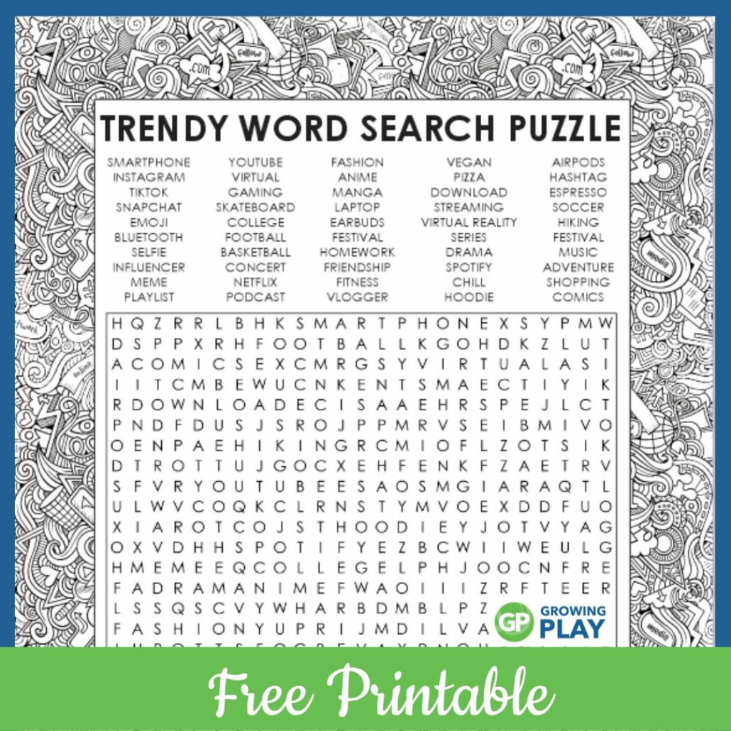 Word Search For Teens - Free Printable Puzzle - Growing Play regarding Printable Word Search For 14 Year Olds
