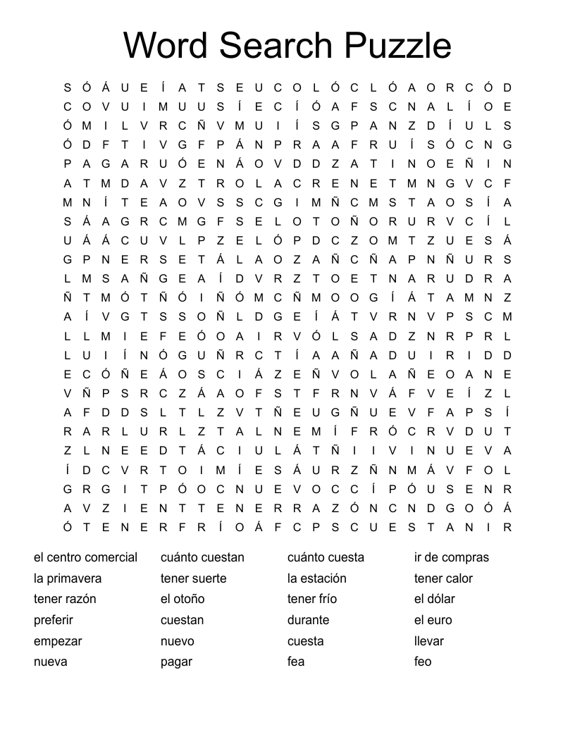 Word Search Puzzle - Wordmint pertaining to Spanish Large Print Word Search Printable