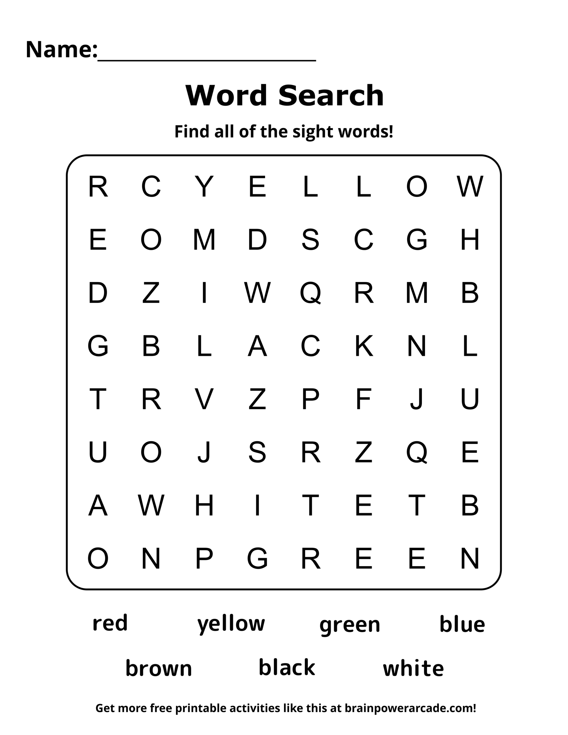 Word Searches | Brainpower Arcade regarding Free Printable Word Search Sight Words