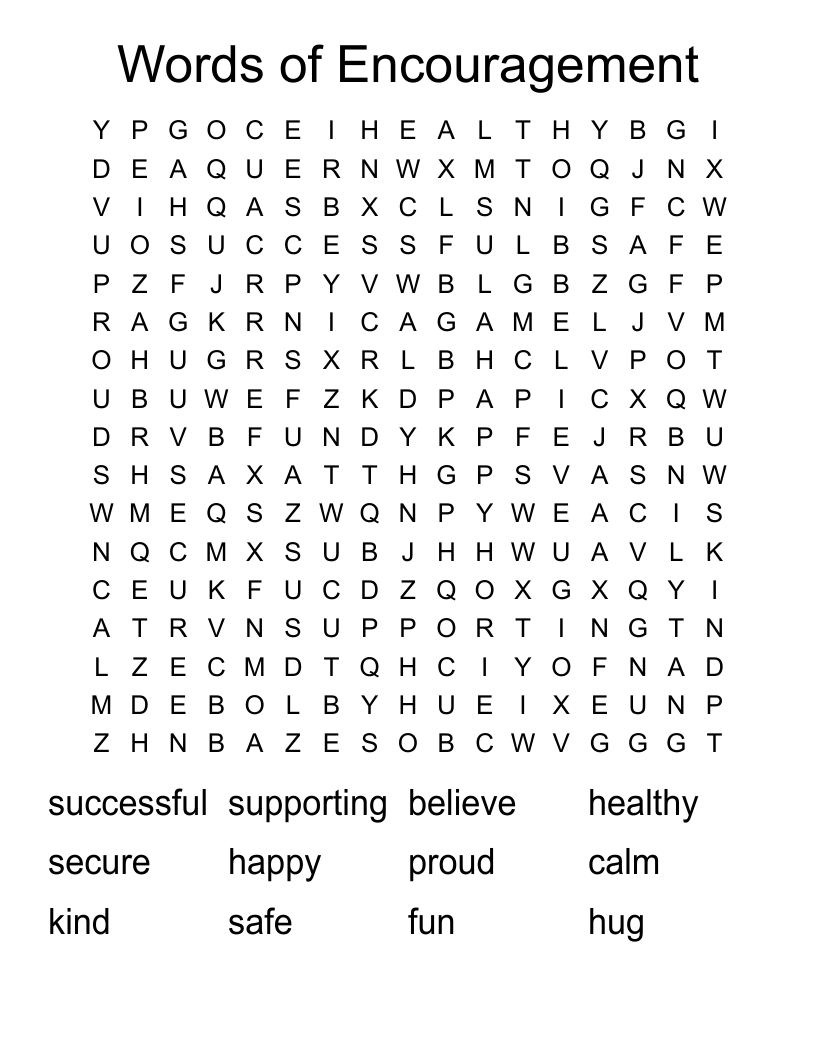 Words Of Encouragement Word Search - Wordmint throughout Printable Word Search On Encouragement