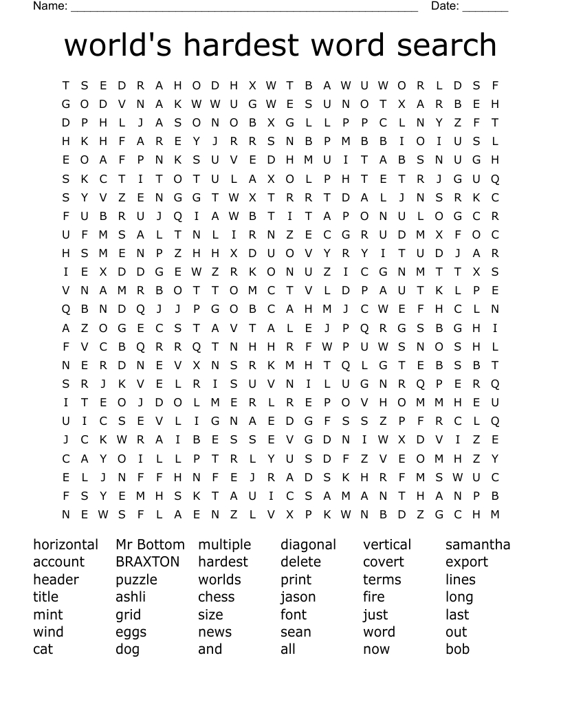 World&amp;#039;S Hardest Word Search - Wordmint pertaining to World&amp;amp;#039;s Hardest Word Search Printable