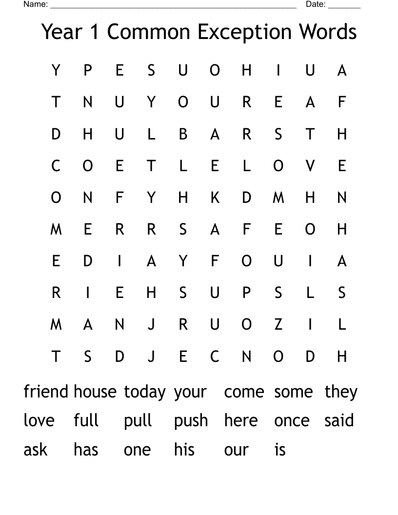 Year 1 Common Exception Words Word Search - Wordmint inside Ks1 Word Search Printable