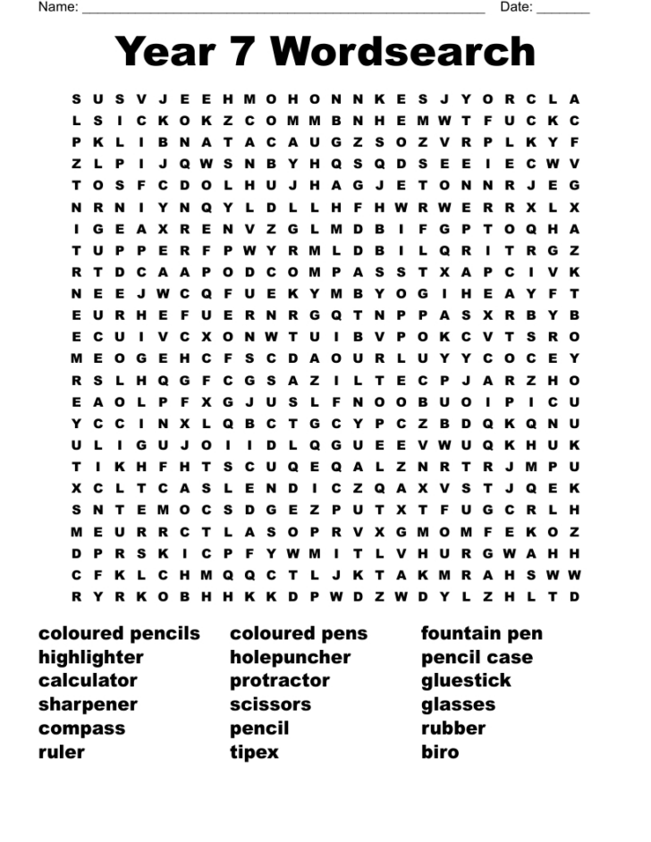 Word Search For Grade 7 Printable