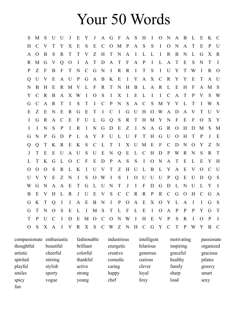 Your 50 Words Word Search - Wordmint within Word Searches For Adults Printable