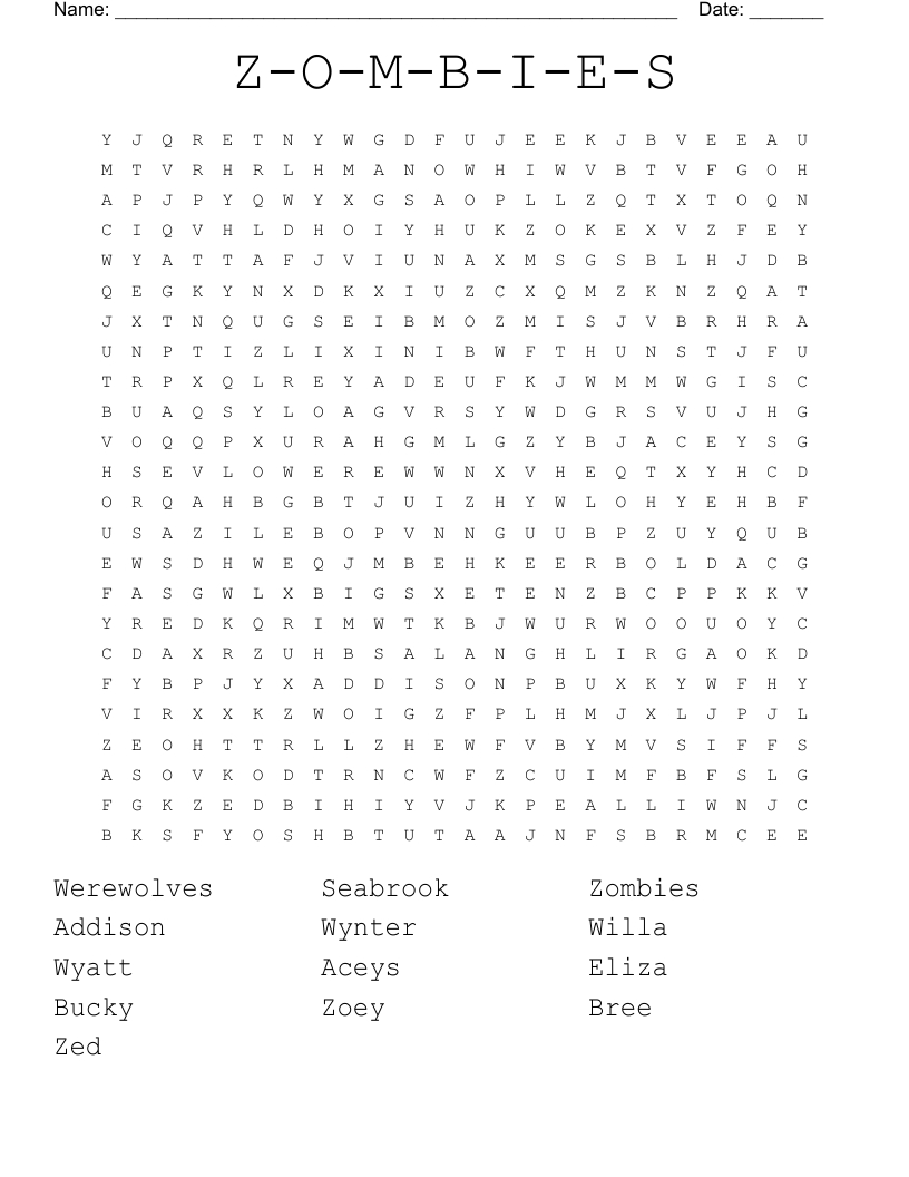 Z-O-M-B-I-E-S Word Search - Wordmint in Zombie Word Search Printable