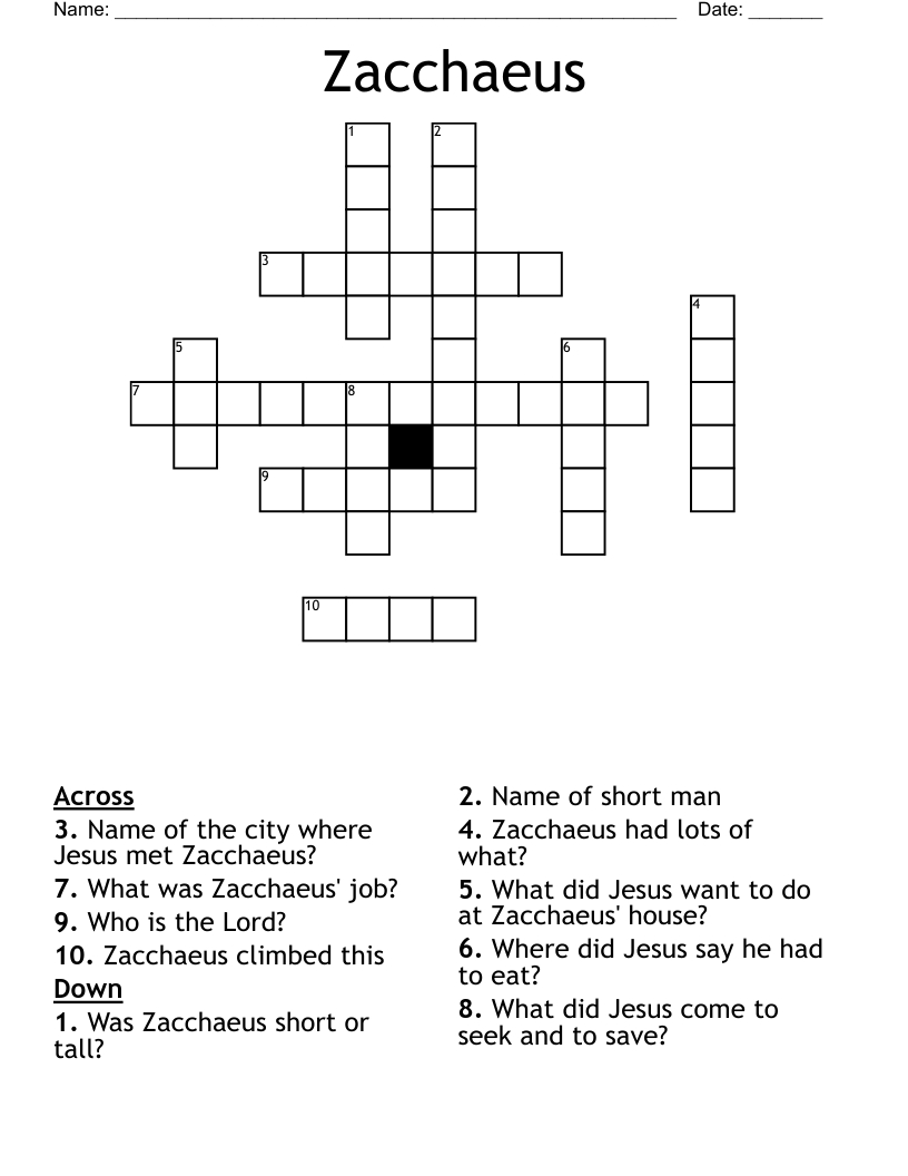 Zacchaeus Crossword - Wordmint throughout Zacchaeus Word Search Printable