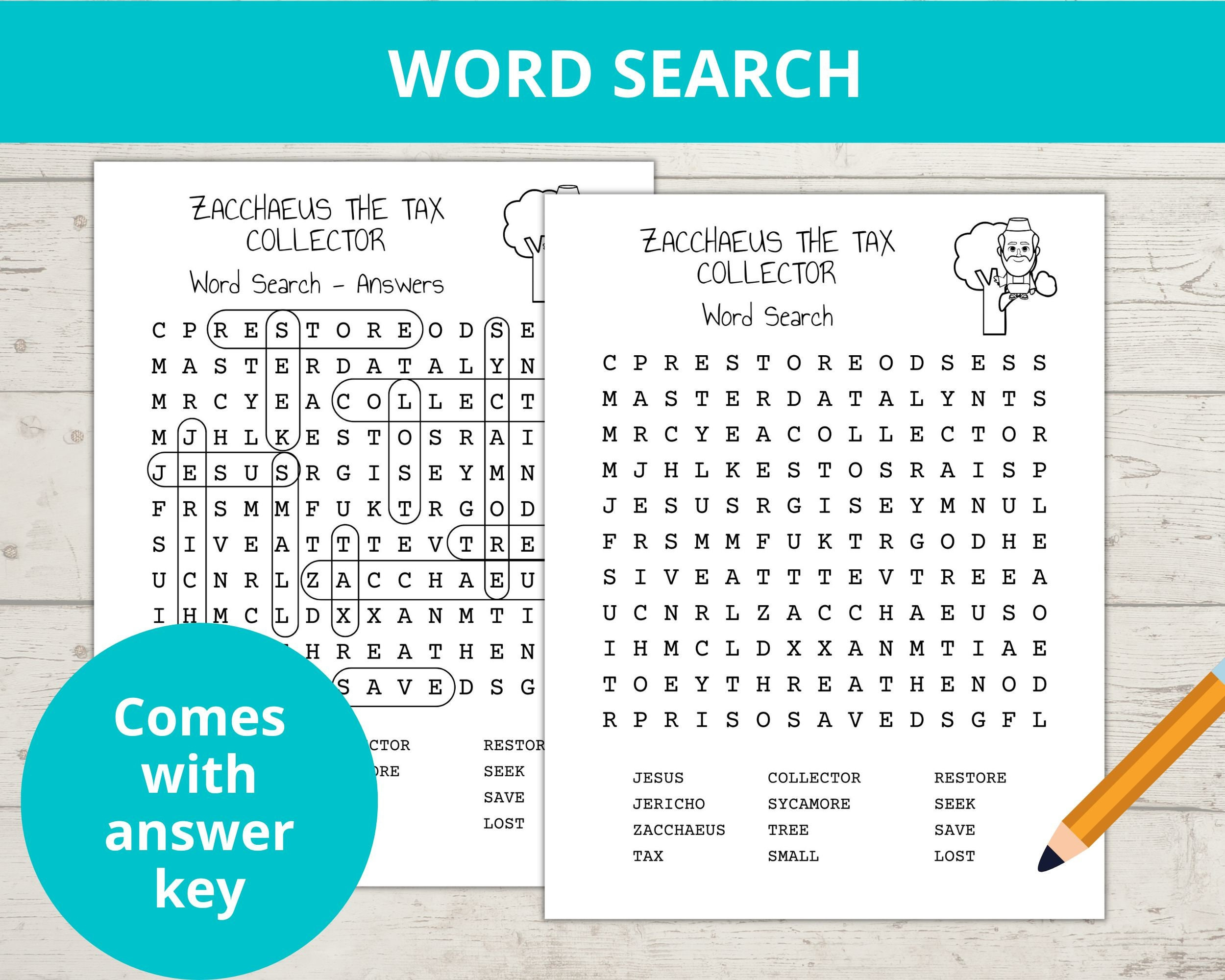Zacchaeus Printable, Zacchaeus The Tax Collector, Bible Story with Zacchaeus Word Search Printable