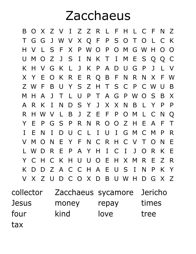 Zacchaeus Word Search - Wordmint in Zacchaeus Word Search Printable