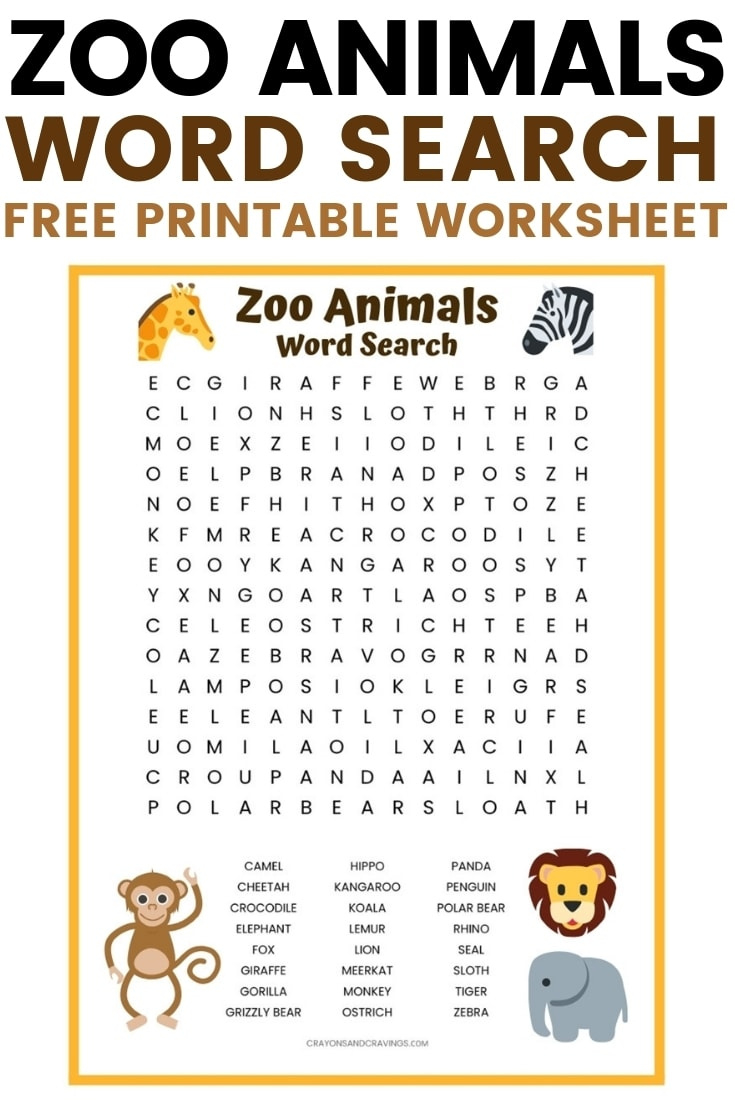 Zoo Animals Word Search Free Printable regarding Free Printable Kids Word Search
