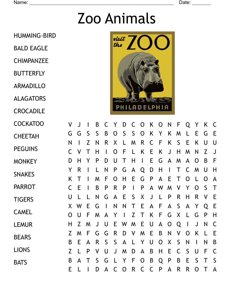 Zoo Animals Word Search - Wordmint for Printable Word Search Zoo Animals