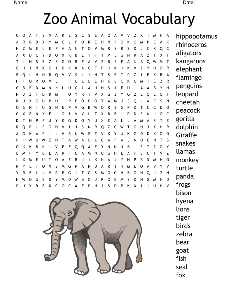 Zoo Animals Word Search - Wordmint inside Printable Word Search Zoo Animals