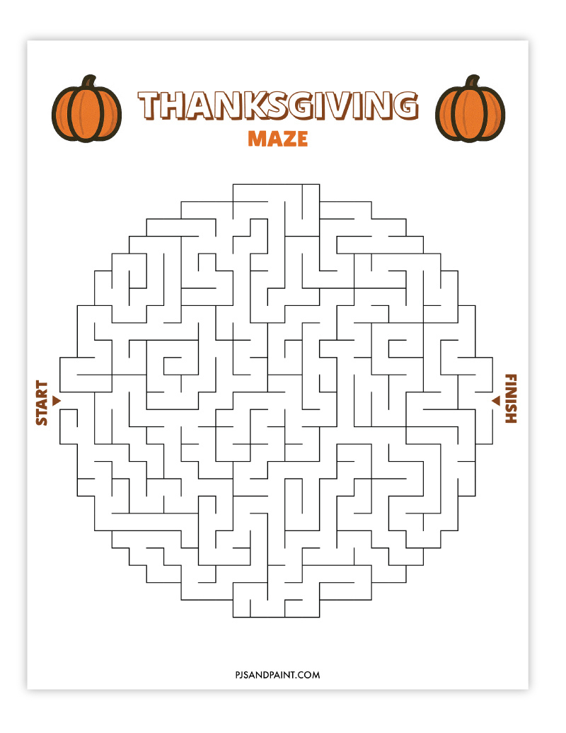 10 Free Printable Thanksgiving Mazes - Pjs And Paint for Thanksgiving Day Maze Word Search
