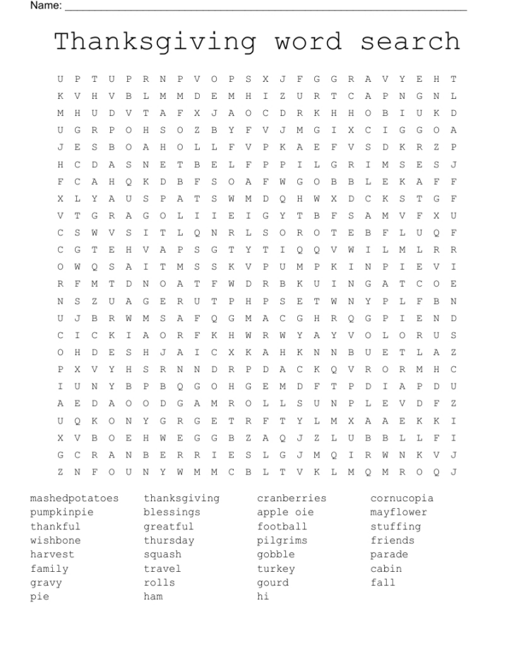 Thanksgiving Word Search 100 Words Thanksgiving Word Search 100 Words