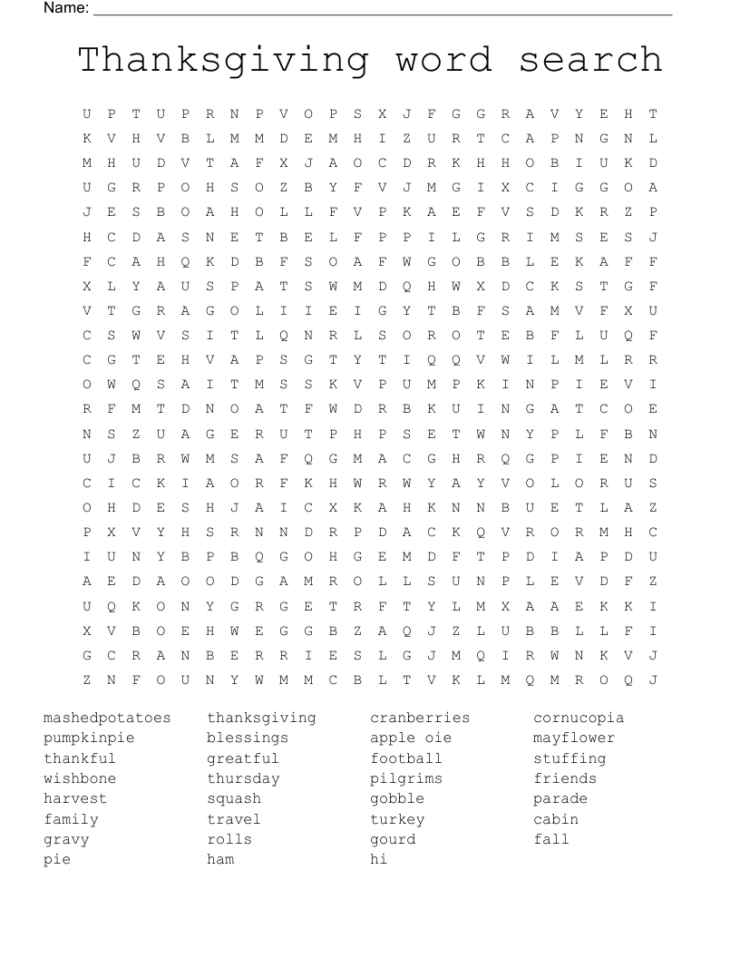 100 Words Word Search - Wordmint in Thanksgiving Word Search 100 Words