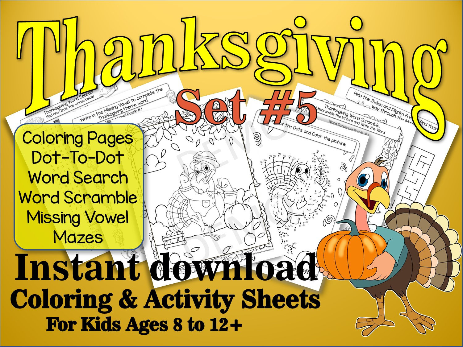 12 Printable Thanksgiving Coloring Puzzle Activity Worksheets (Set inside Thanksgiving Coloring Sheets And Word Searches