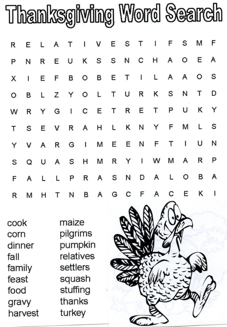 Black and White Word Search Thanksgiving