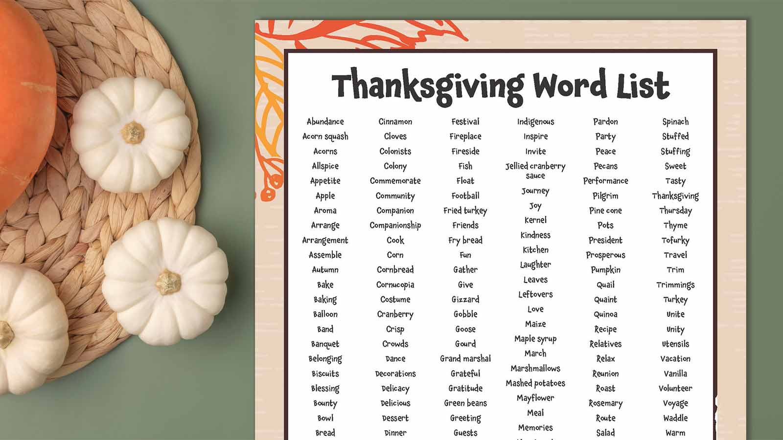180+ Thanksgiving Words List (Free Printable!) for The Science of Your Thanksgiving Meal Word Search Answers