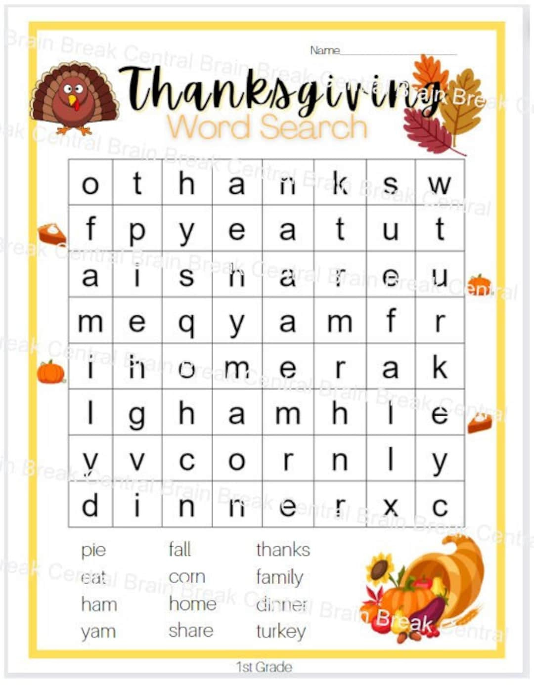 1St Grade Thanksgiving Word Search With Answer Key, Printable with Thanksgiving Word Search For First Grade