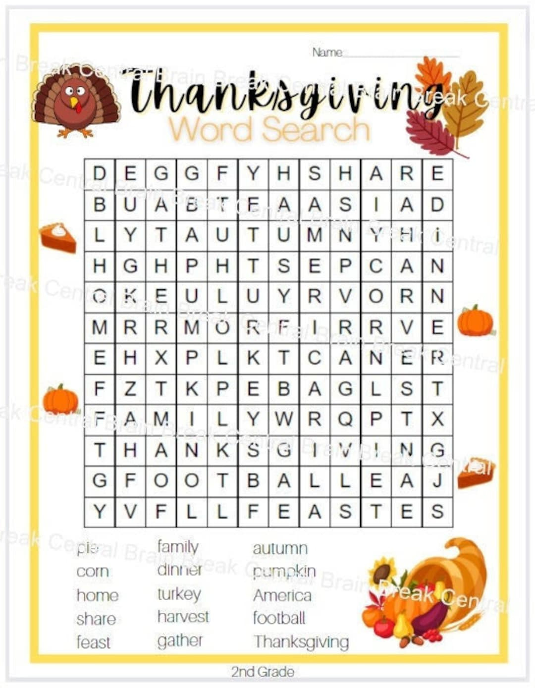 2Nd Grade Thanksgiving Word Search With Answer Key, Printable regarding Thanksgiving Word Searches 2nd Grade
