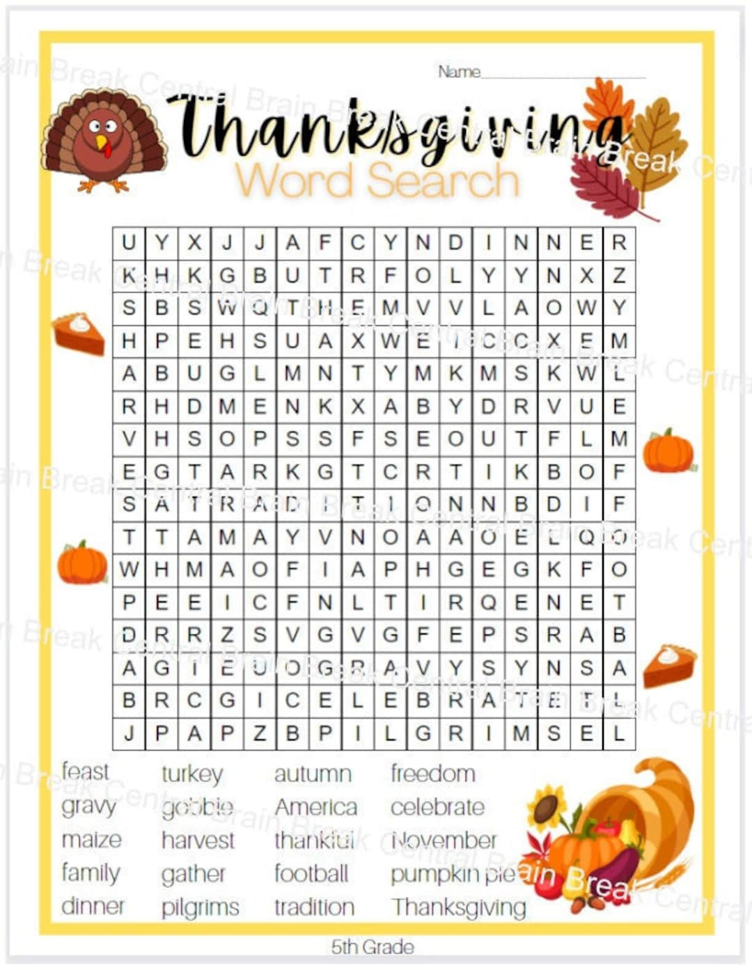 5Th Grade Thanksgiving Word Search With Answer Key, Printable intended for Thanksgiving Word Search Fifth Grade