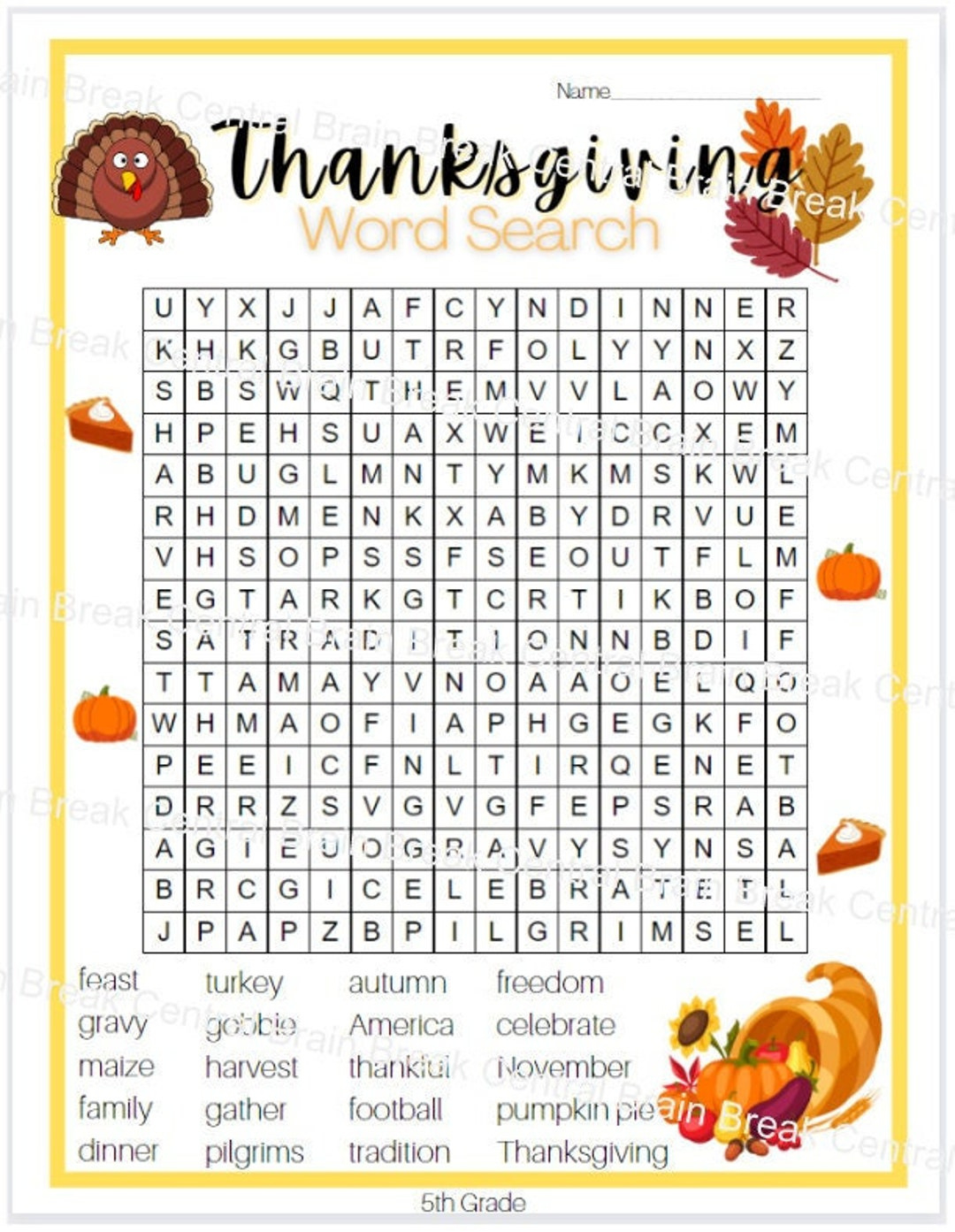 5Th Grade Thanksgiving Word Search With Answer Key, Printable with Thanksgiving Word Search For 5th Grade