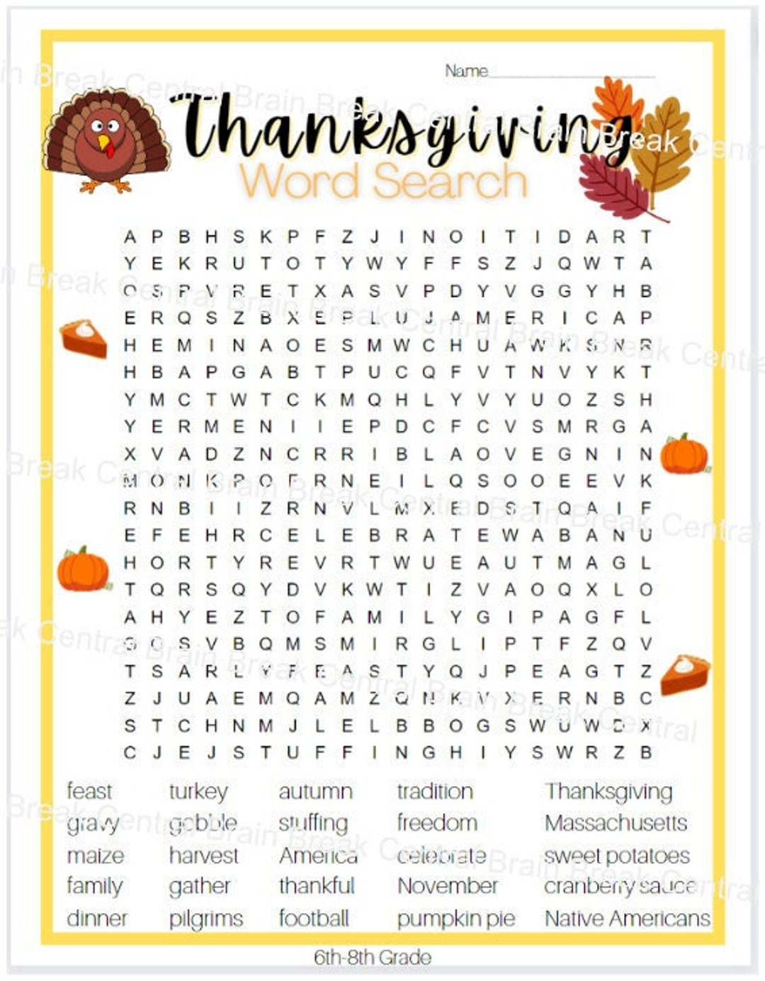 6Th-8Th Grade Thanksgiving Word Search With Answer Key, Printable for Interactive Thanksgiving Word Search