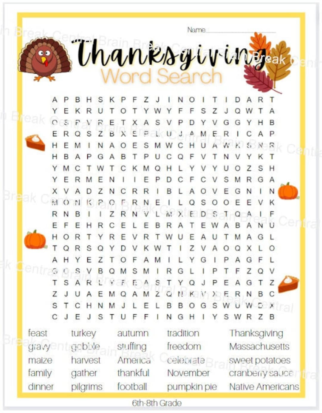 6Th-8Th Grade Thanksgiving Word Search With Answer Key, Printable intended for 6Th Grade Thanksgiving Word Search
