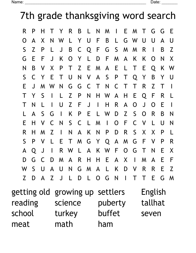 7Th Grade Thanksgiving Word Search - Wordmint intended for Thanksgiving Word Search 7Th Grade