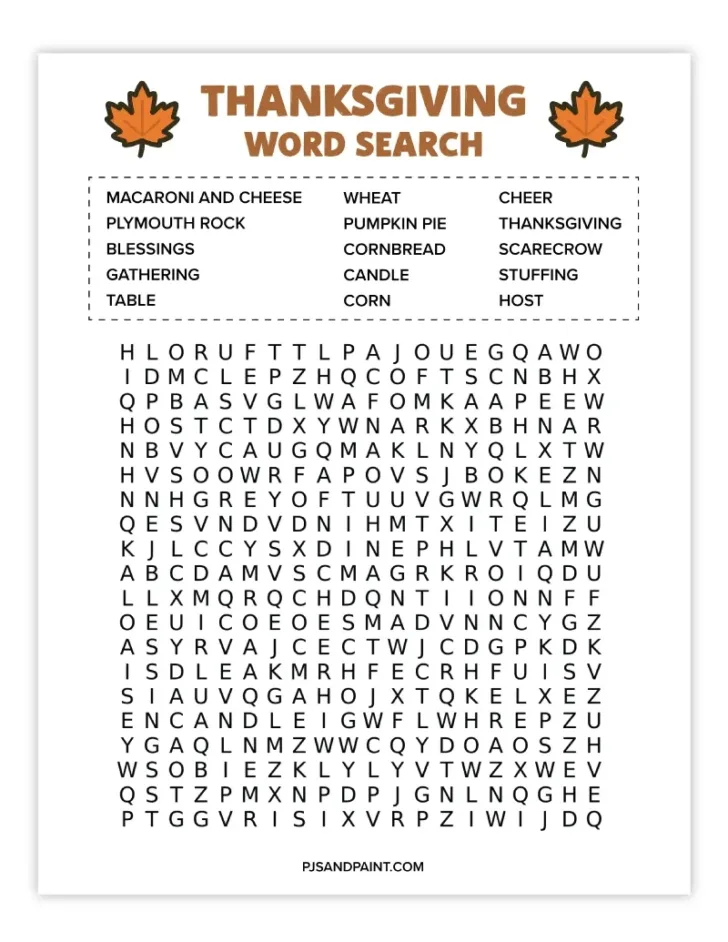 Thanksgiving Word Search 3 Thanksgiving Word Search 3